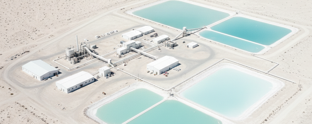 Lithium-Verarbeitungsanlage in der Nevada-Wüste aus der Vogelperspektive