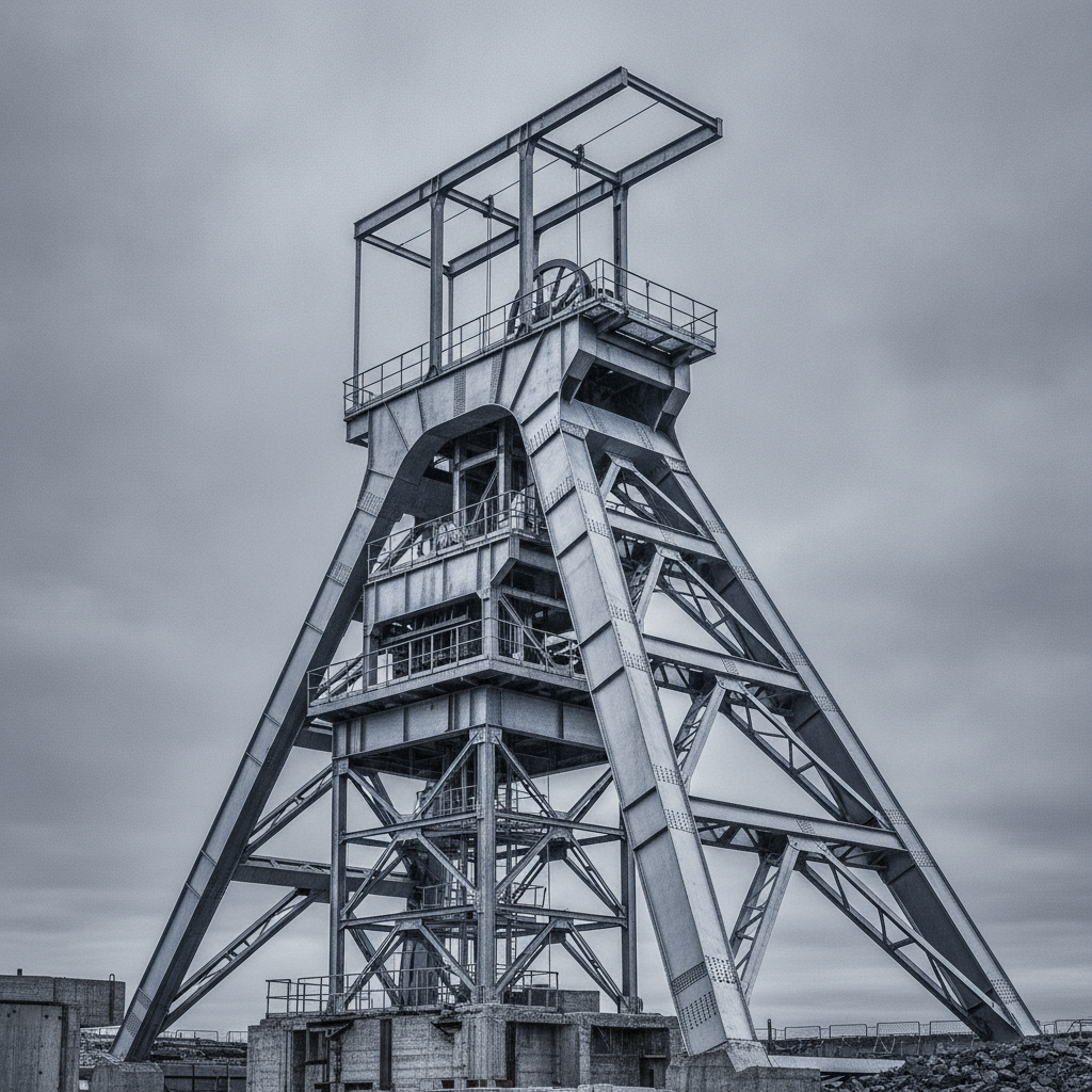 Förderturm eines Silberbergwerks unter bedecktem Himmel – Explorationsphase eines Silber-Junior-Miners