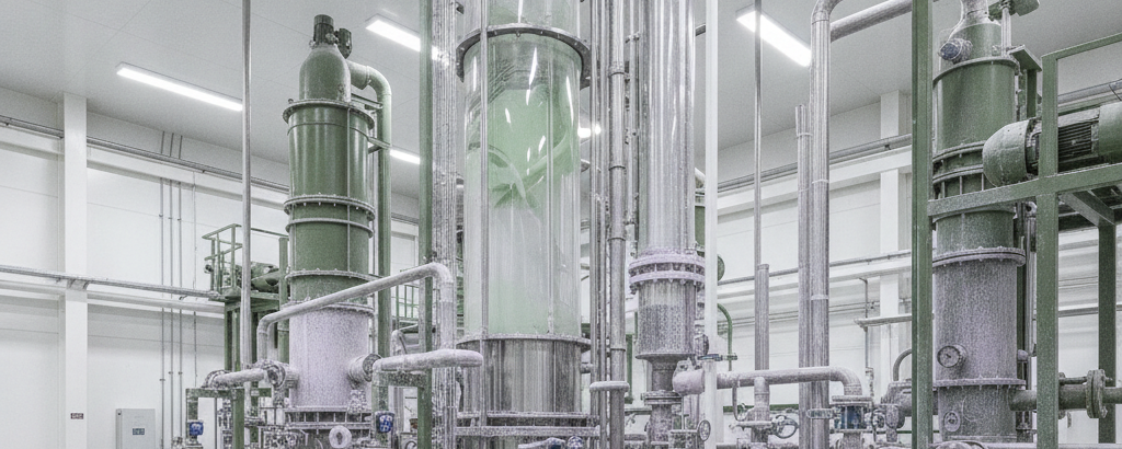 Industrielle Flüssig-Flüssig-Extraktionsanlage zur Trennung seltener Minerale in gedämpften Grün- und Weißtönen