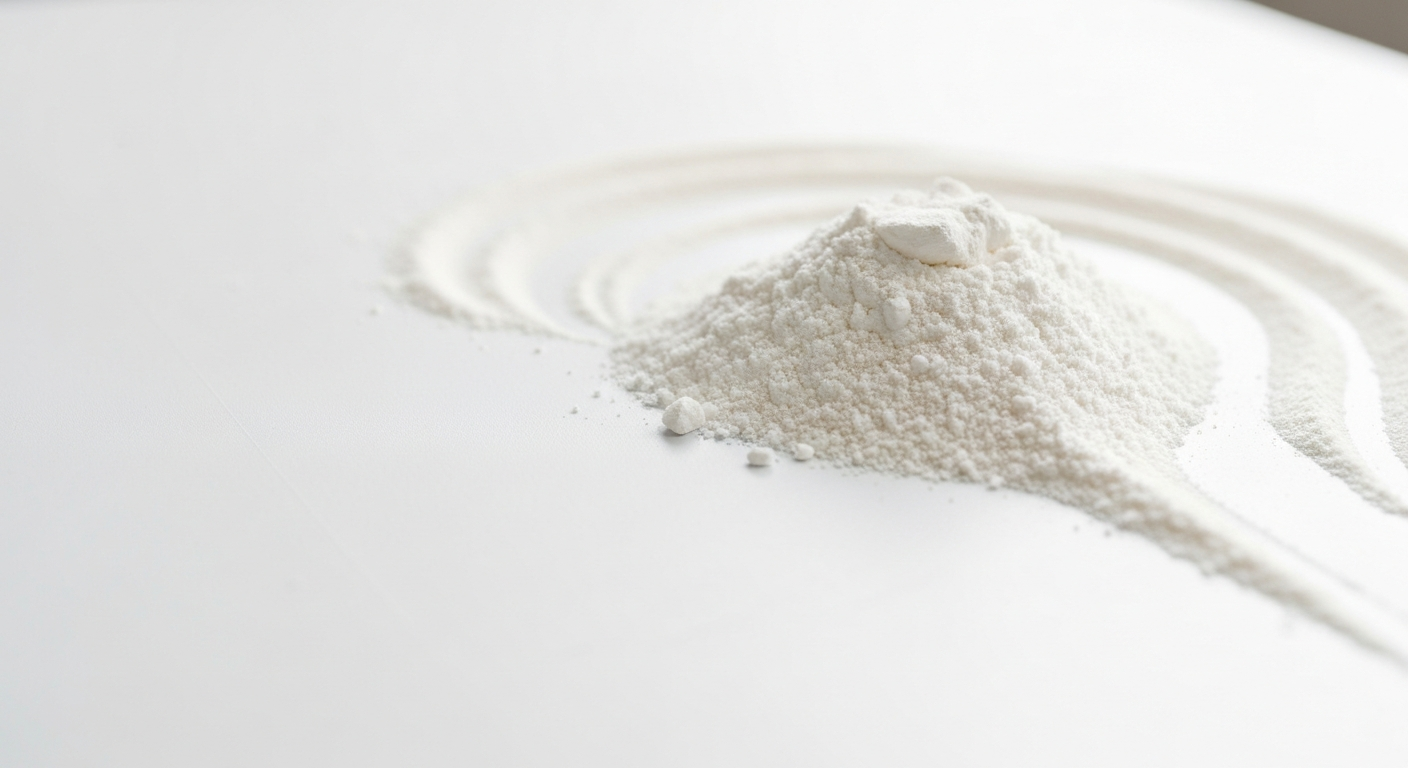 Lithiumcarbonat-Pulver auf weißer Industrieoberfläche in Laborumgebung