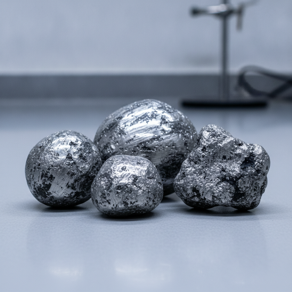 Polierte silberhaltige Erzproben auf grauem Labortisch – Metallurgie bei Polymetall-Projekten