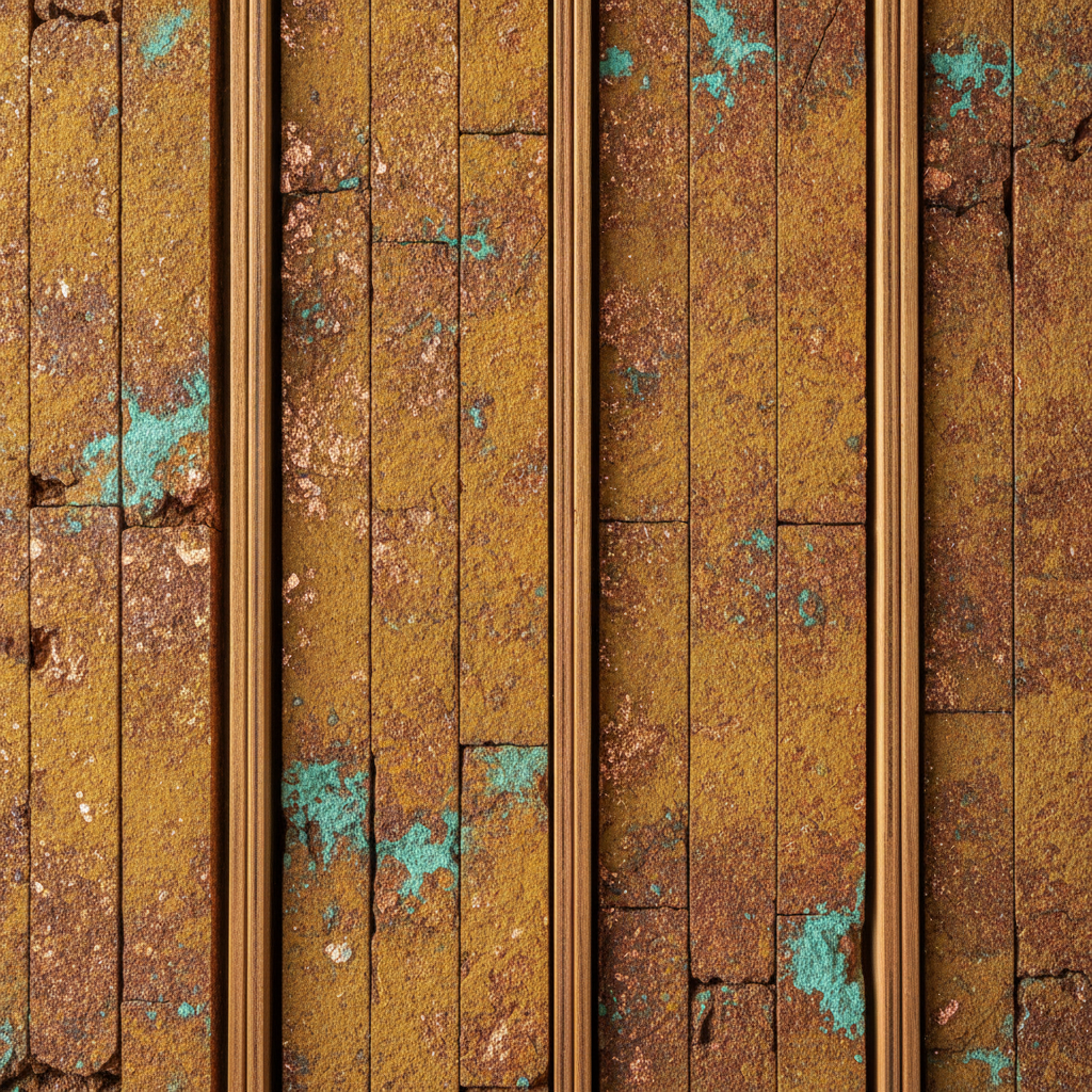 Bohrkernproben mit rötlich-oranger Kupfermineralisierung und blaugrüner Malachit-Oxidation