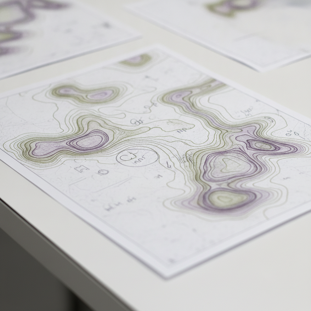 Geochemische Anomaliekarte mit farbigen Konturlinien und handschriftlichen Geologen-Anmerkungen