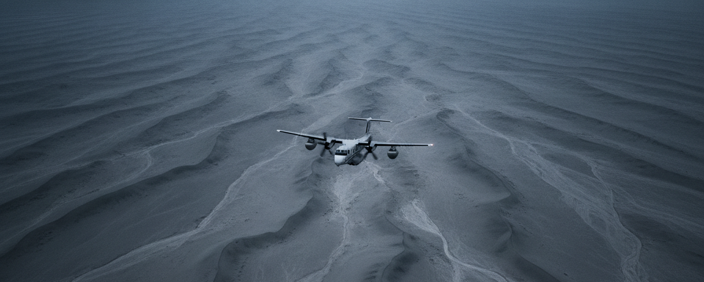 Kleines Forschungsflugzeug über namibischer Wüste für Fluggeophysik-Survey