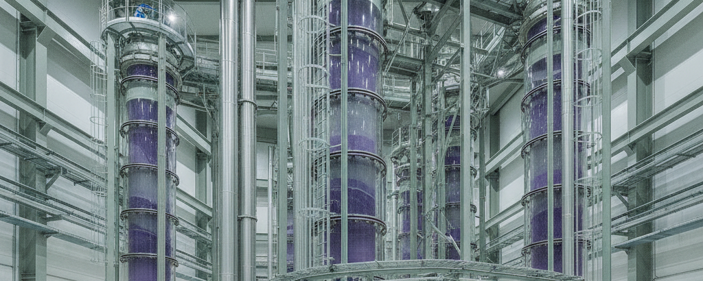 Industrielle Trennanlage für polymetallische Erze mit Aufbereitungskolonnen in kühlem Licht
