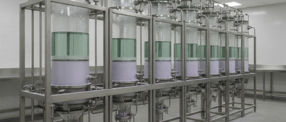 Lösungsmittelextraktionskolonnen in einem Minerallabor für kritische Metalle wie Germanium und Gallium