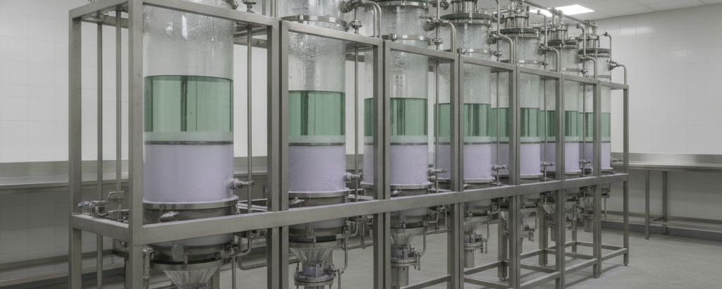 Lösungsmittelextraktionskolonnen in einem Minerallabor für kritische Metalle wie Germanium und Gallium